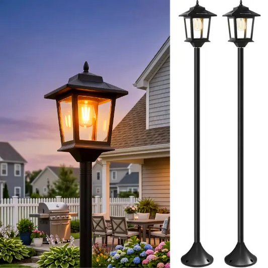 2 Pack Solar Lamp Post Outdoor Lights, 63" Waterproof Solar Garden Pole Lights for Patio, Pathway, Backyard & Front Porch Decor, Warm White Landscape Lighting with Replaceable Bulb