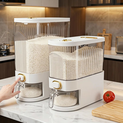 Large Capacity Rice Storage Container with Measuring Cup, Airtight Food Dispenser for Kitchen Organization, Stackable Grain Storage Bin for Rice, Cereals, Beans & Pet Food