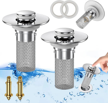 Bathroom Tub Drain Stopper with Stainless Steel Mesh Filter, Rustproof Pop Up Drain Plug, Modern Shower Drain Cover for Bathtub, Sink & Home Supplies