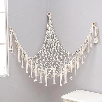 60in Plush Toy Hammock, Large Hanging Stuffed Animal Storage Net for Kids Bedroom, Boho Cotton Corner Organizer, Nursery Decor & Toy Room Space Saver