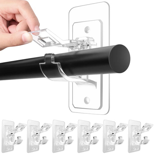 6 Pack Self Adhesive Curtain Rod Holders, No Drill No Damage Installation, Strong Wall Hooks for Curtains, Blinds, Bathroom, Dorm & Home Decoration