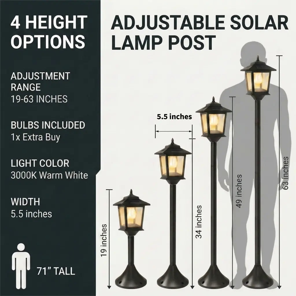 2 Pack Solar Lamp Post Outdoor Lights, 63" Waterproof Solar Garden Pole Lights for Patio, Pathway, Backyard & Front Porch Decor, Warm White Landscape Lighting with Replaceable Bulb