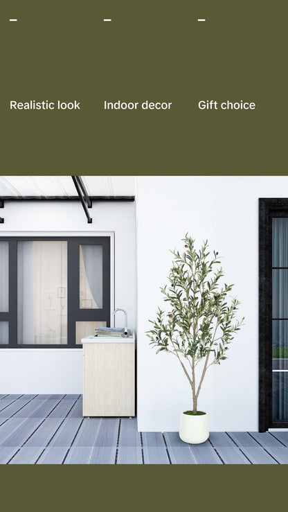 Faux Olive Tree 5FT 6FT 7FT, Artificial Olive Plant with Realistic Green Leaves and White Planter Pot, Modern Decorative Tree for Home Office Interior