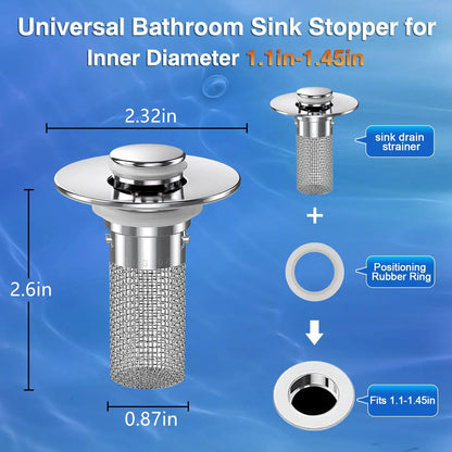 Bathroom Tub Drain Stopper with Stainless Steel Mesh Filter, Rustproof Pop Up Drain Plug, Modern Shower Drain Cover for Bathtub, Sink & Home Supplies
