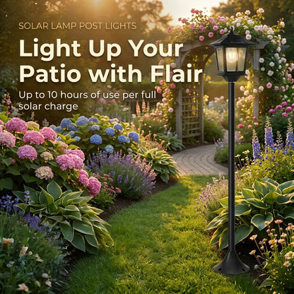 2 Pack Solar Lamp Post Outdoor Lights, 63" Waterproof Solar Garden Pole Lights for Patio, Pathway, Backyard & Front Porch Decor, Warm White Landscape Lighting with Replaceable Bulb