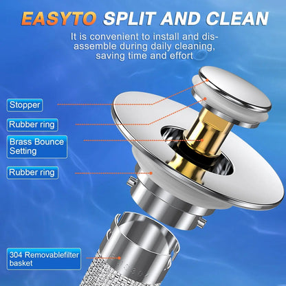 Bathroom Tub Drain Stopper with Stainless Steel Mesh Filter, Rustproof Pop Up Drain Plug, Modern Shower Drain Cover for Bathtub, Sink & Home Supplies