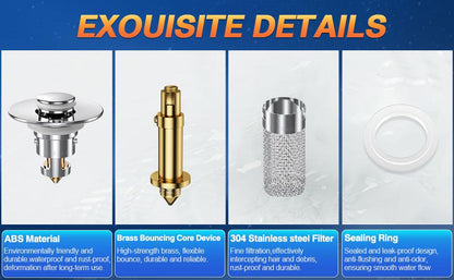 Bathroom Tub Drain Stopper with Stainless Steel Mesh Filter, Rustproof Pop Up Drain Plug, Modern Shower Drain Cover for Bathtub, Sink & Home Supplies