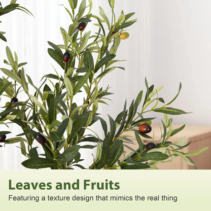 Faux Olive Tree 5FT 6FT 7FT, Artificial Olive Plant with Realistic Green Leaves and White Planter Pot, Modern Decorative Tree for Home Office Interior