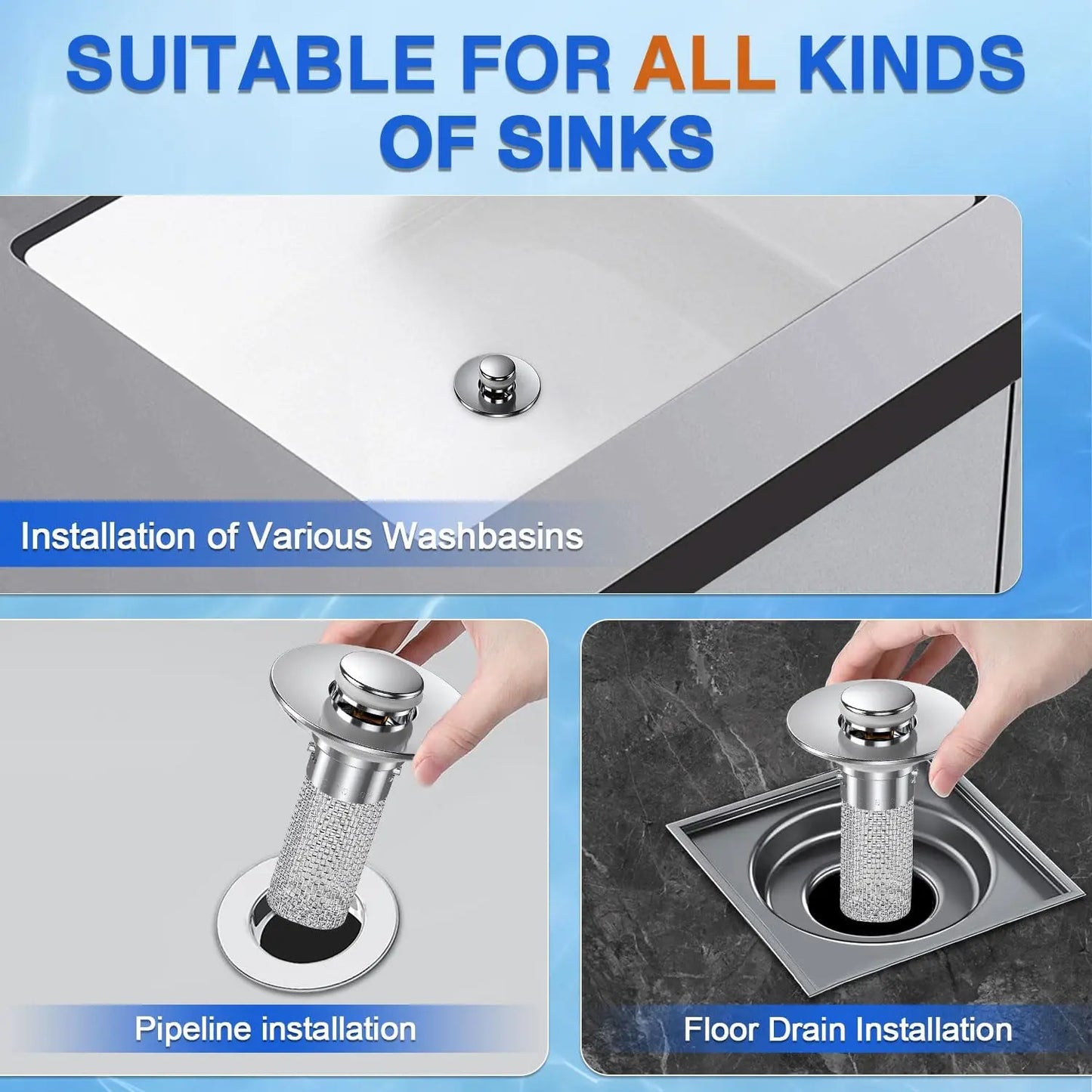 Bathroom Tub Drain Stopper with Stainless Steel Mesh Filter, Rustproof Pop Up Drain Plug, Modern Shower Drain Cover for Bathtub, Sink & Home Supplies