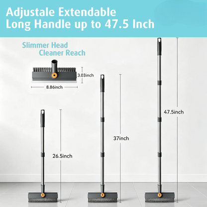 3-in-1 Floor Scrub Brush with Long Handle, Heavy Duty Bathroom Cleaning Brush with Squeegee, Double-Sided Shower Scrubber for Tub, Kitchen, Patio, Garage & Home Use