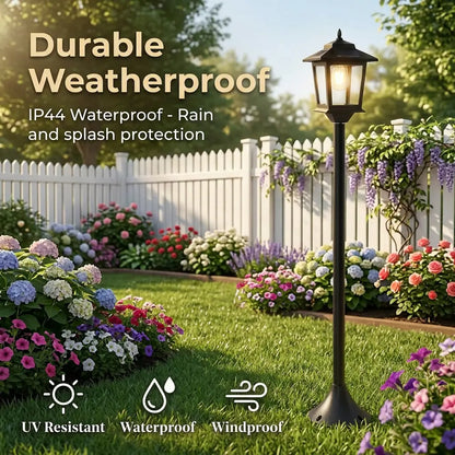 2 Pack Solar Lamp Post Outdoor Lights, 63" Waterproof Solar Garden Pole Lights for Patio, Pathway, Backyard & Front Porch Decor, Warm White Landscape Lighting with Replaceable Bulb