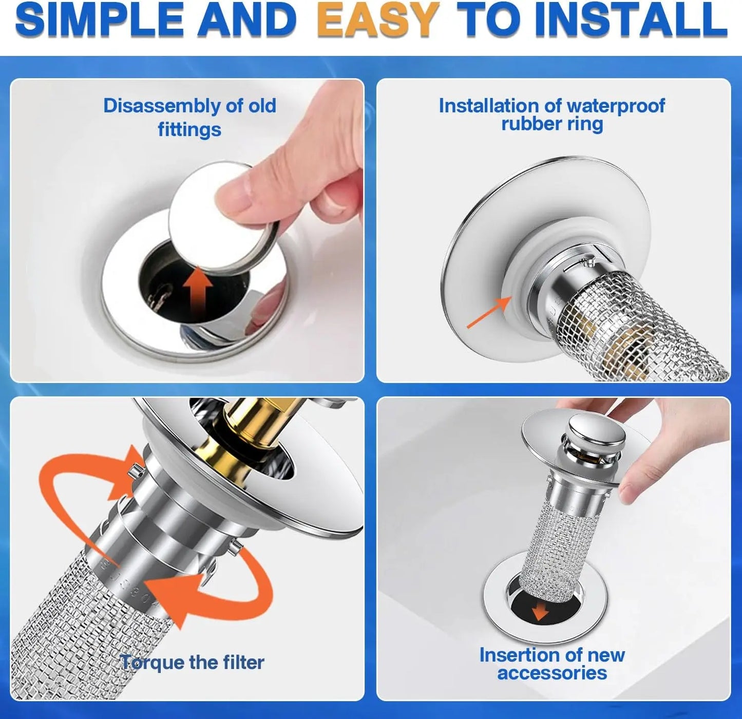 Bathroom Tub Drain Stopper with Stainless Steel Mesh Filter, Rustproof Pop Up Drain Plug, Modern Shower Drain Cover for Bathtub, Sink & Home Supplies