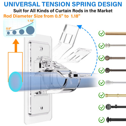 6 Pack Self Adhesive Curtain Rod Holders, No Drill No Damage Installation, Strong Wall Hooks for Curtains, Blinds, Bathroom, Dorm & Home Decoration