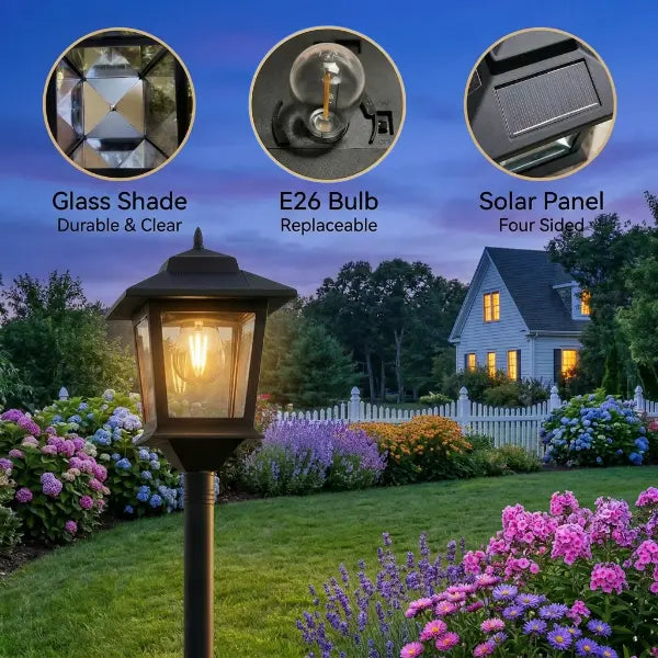 2 Pack Solar Lamp Post Outdoor Lights, 63" Waterproof Solar Garden Pole Lights for Patio, Pathway, Backyard & Front Porch Decor, Warm White Landscape Lighting with Replaceable Bulb