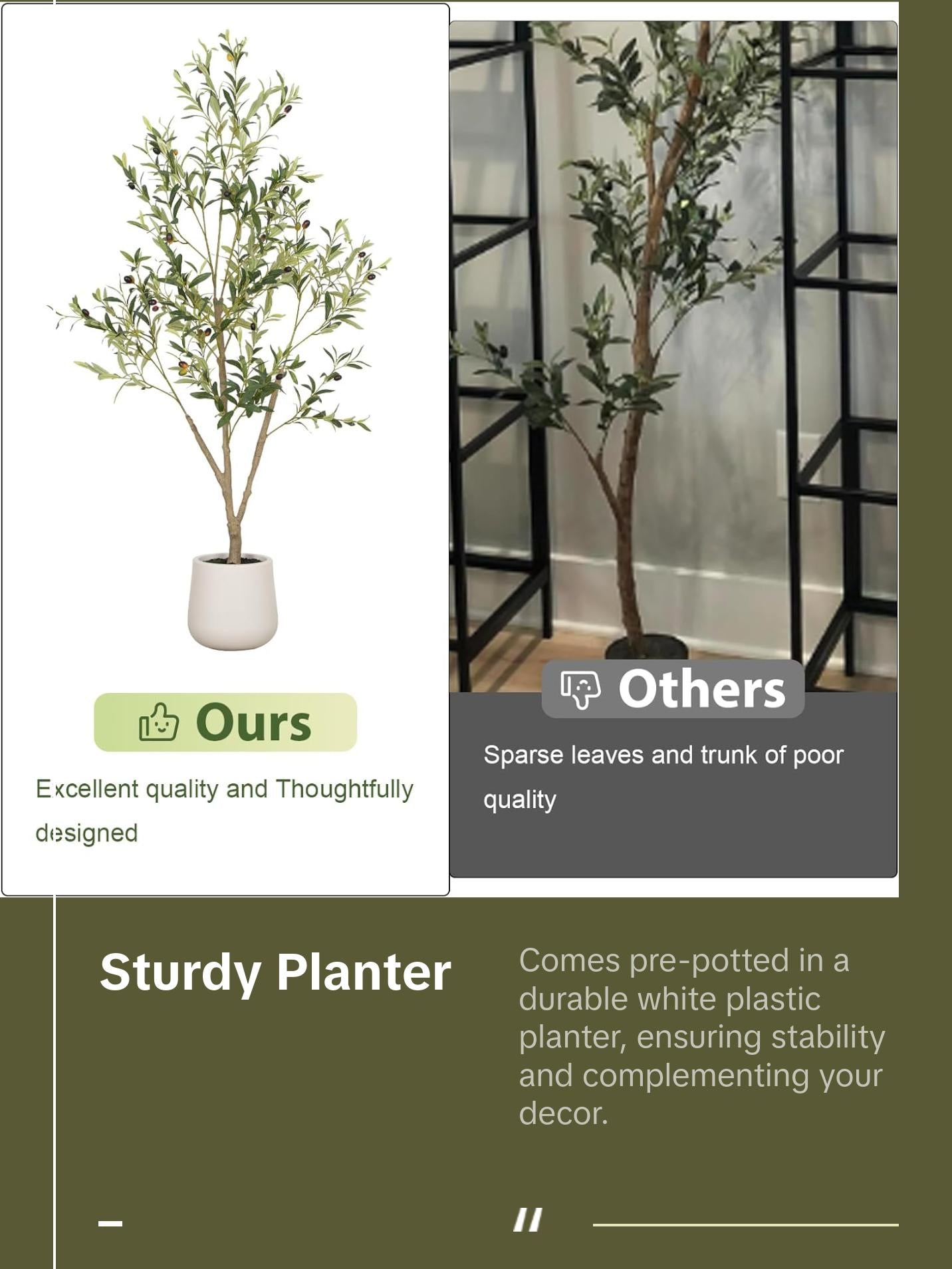 Faux Olive Tree 5FT 6FT 7FT, Artificial Olive Plant with Realistic Green Leaves and White Planter Pot, Modern Decorative Tree for Home Office Interior