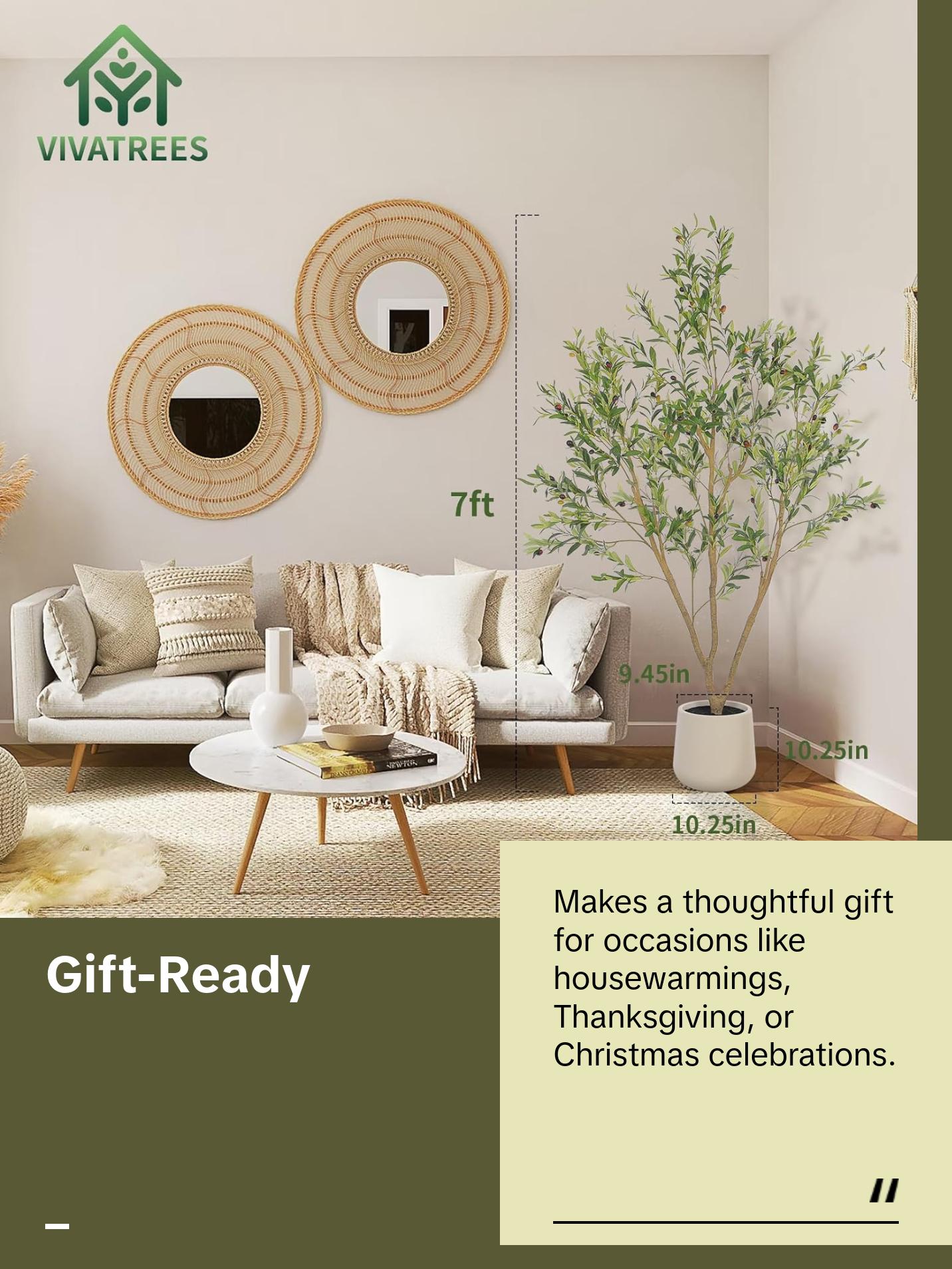 Faux Olive Tree 5FT 6FT 7FT, Artificial Olive Plant with Realistic Green Leaves and White Planter Pot, Modern Decorative Tree for Home Office Interior