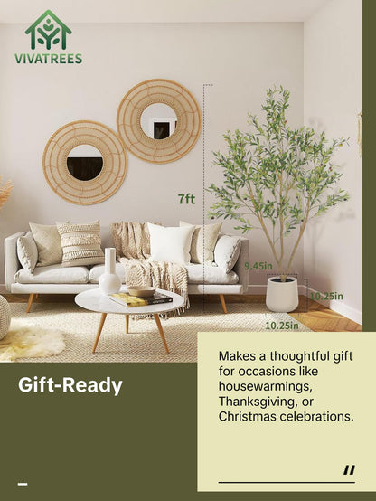 Faux Olive Tree 5FT 6FT 7FT, Artificial Olive Plant with Realistic Green Leaves and White Planter Pot, Modern Decorative Tree for Home Office Interior
