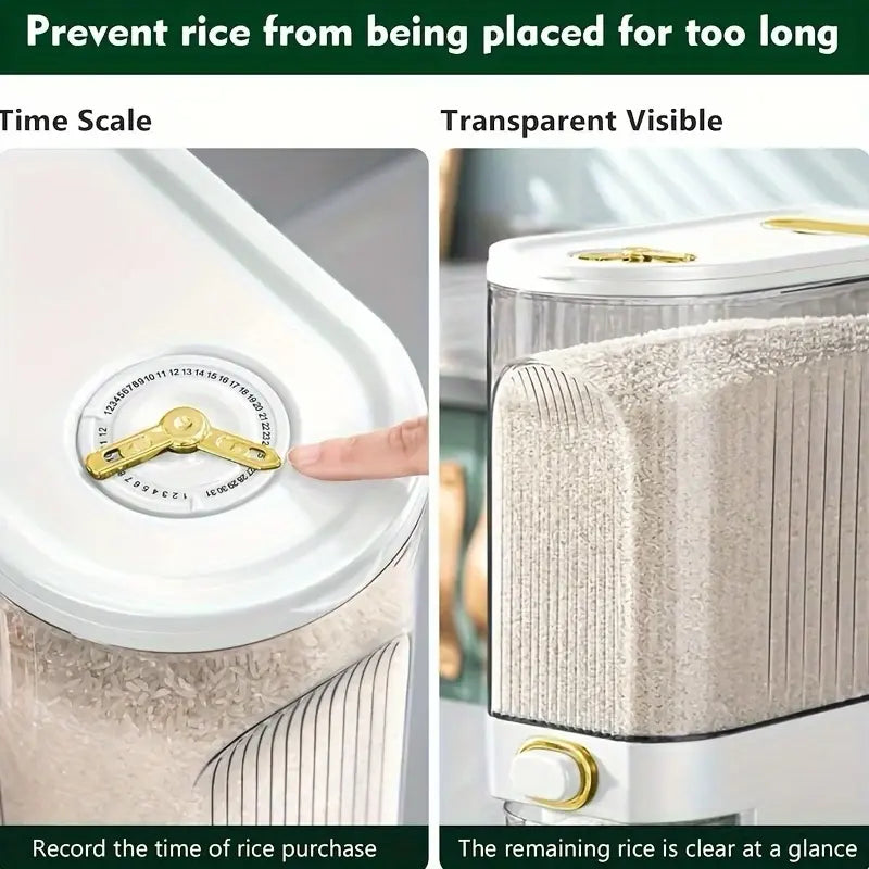 Large Capacity Rice Storage Container with Measuring Cup, Airtight Food Dispenser for Kitchen Organization, Stackable Grain Storage Bin for Rice, Cereals, Beans & Pet Food