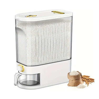 Large Capacity Rice Storage Container with Measuring Cup, Airtight Food Dispenser for Kitchen Organization, Stackable Grain Storage Bin for Rice, Cereals, Beans & Pet Food