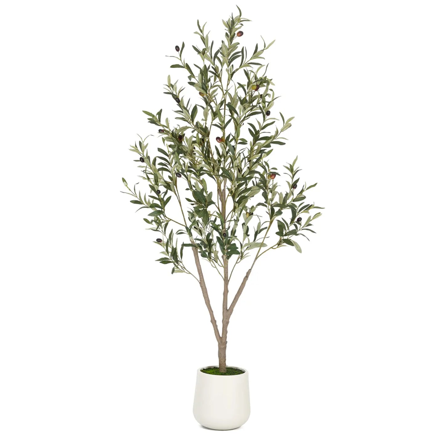 Faux Olive Tree 5FT 6FT 7FT, Artificial Olive Plant with Realistic Green Leaves and White Planter Pot, Modern Decorative Tree for Home Office Interior
