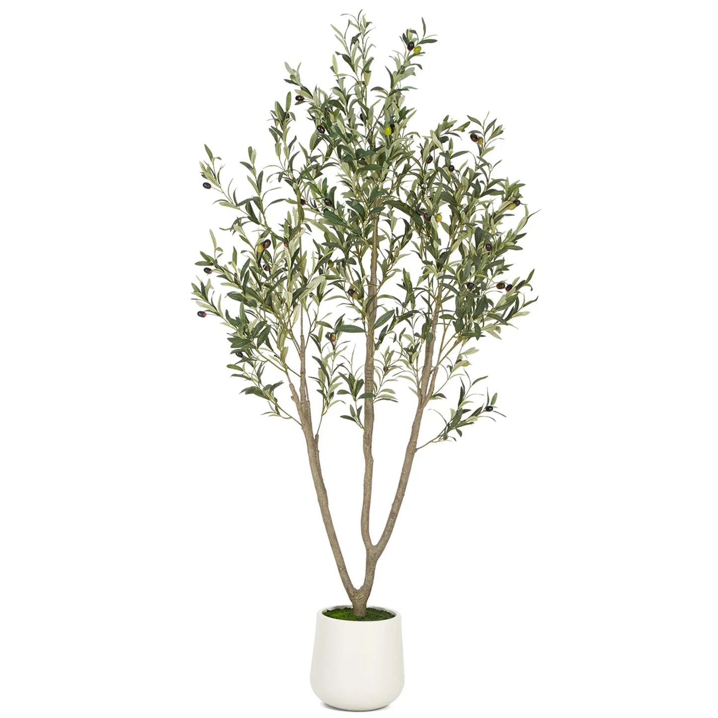 Faux Olive Tree 5FT 6FT 7FT, Artificial Olive Plant with Realistic Green Leaves and White Planter Pot, Modern Decorative Tree for Home Office Interior